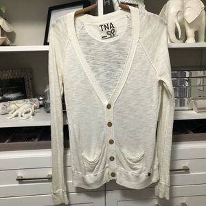Aritzia TNA white semi-sheer knit cardigan